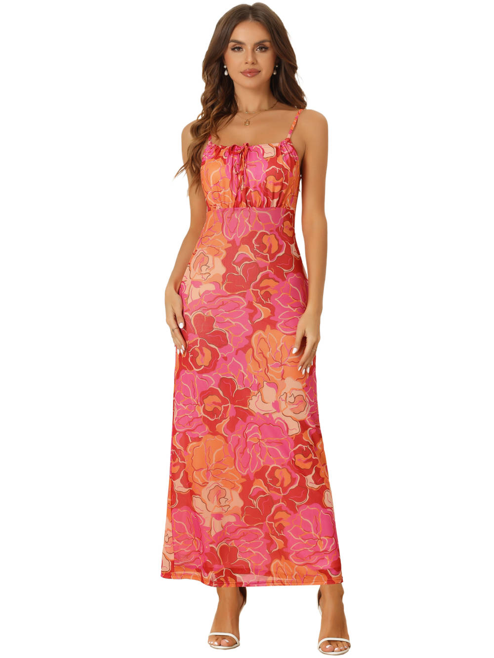 Allegra K Robe Longue Moulante Florale Bretelles Spaghetti Reitmans